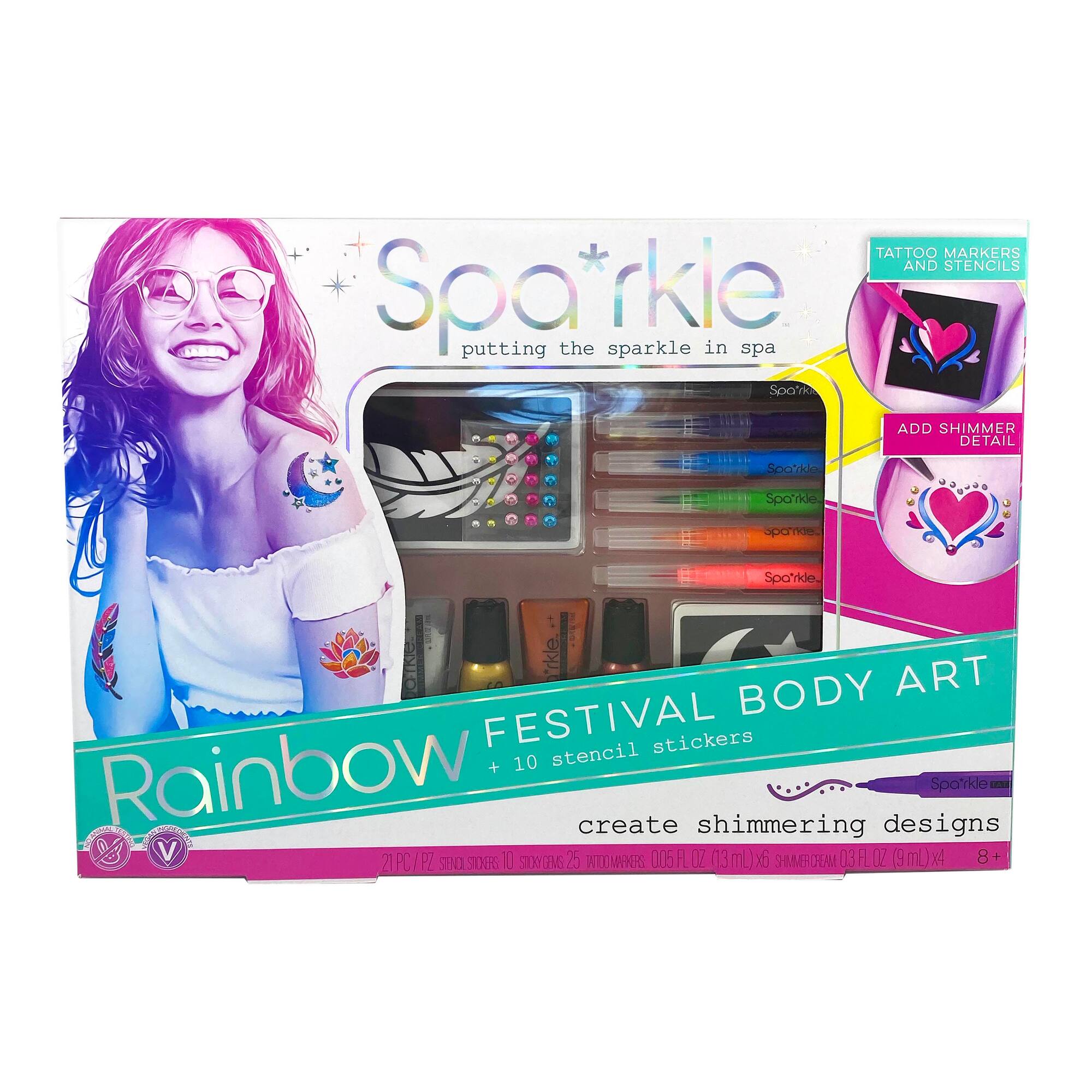 Bright Stripes Spa*rkle Rainbow Festival Body Art Set